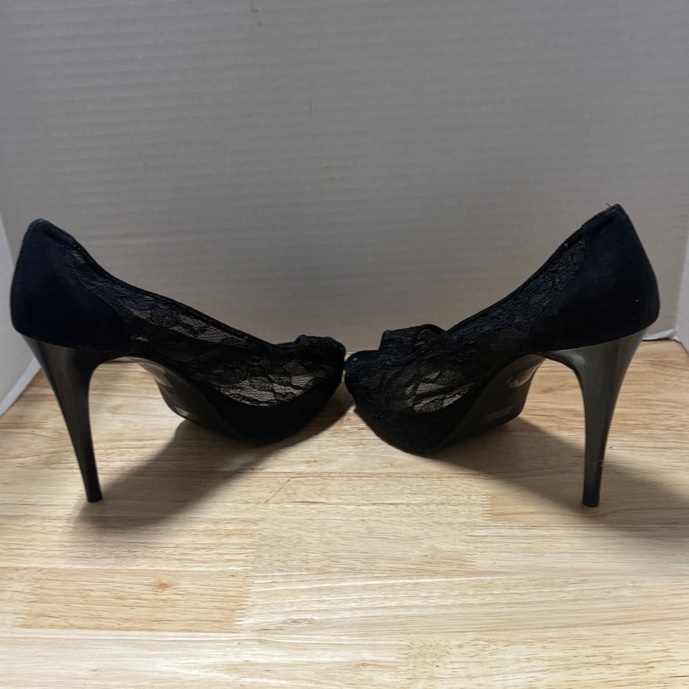 Guess Black Lace Peep-Toe Heels with Cutout Detail - Picture 5 of 9